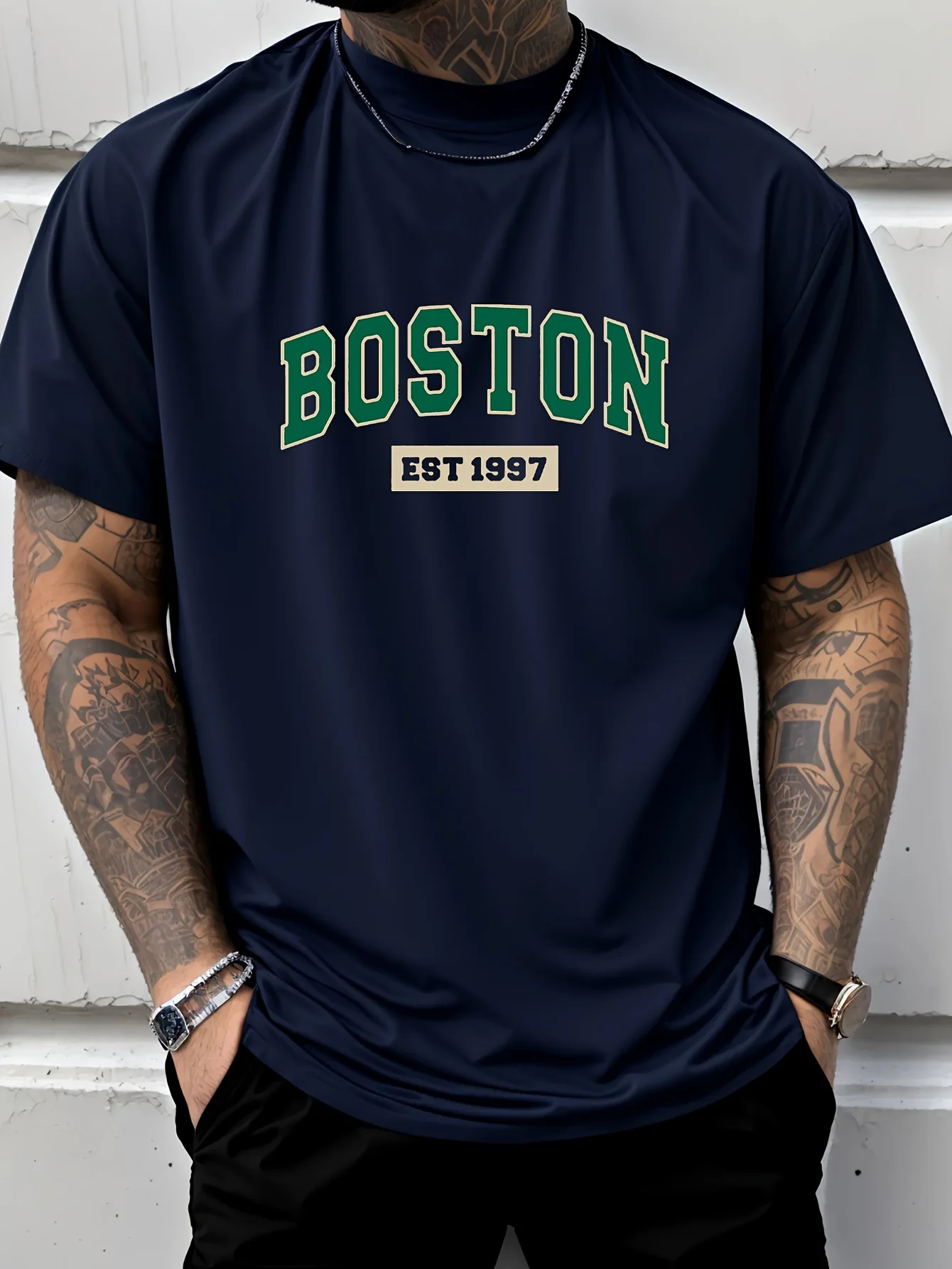 Men's Breathable Round Neck T-shirt Boston South 1997 Digital Printed Sports and Leisure Versatile Short Sleeve Top photo 3