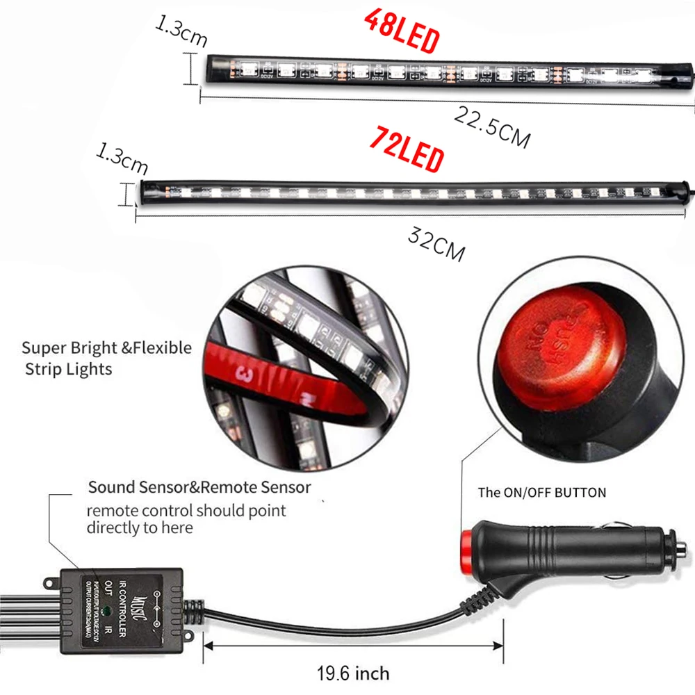 Neon LED Car Interior Ambient Foot Strip Light Kit Accessories Backlight Remote App Music Control Auto RGB Decorative Lamps photo 2