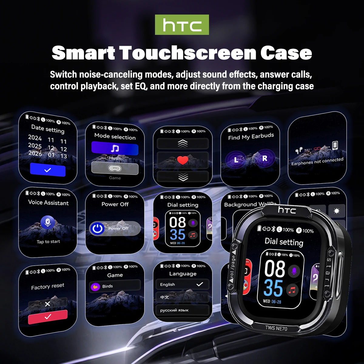HTC NE70 AI Translate Earbud LED Touch Screen In-Ear Wireless Earphone Bluetooth HiFi Sound Noise Reduction With Mic HD Call photo 3