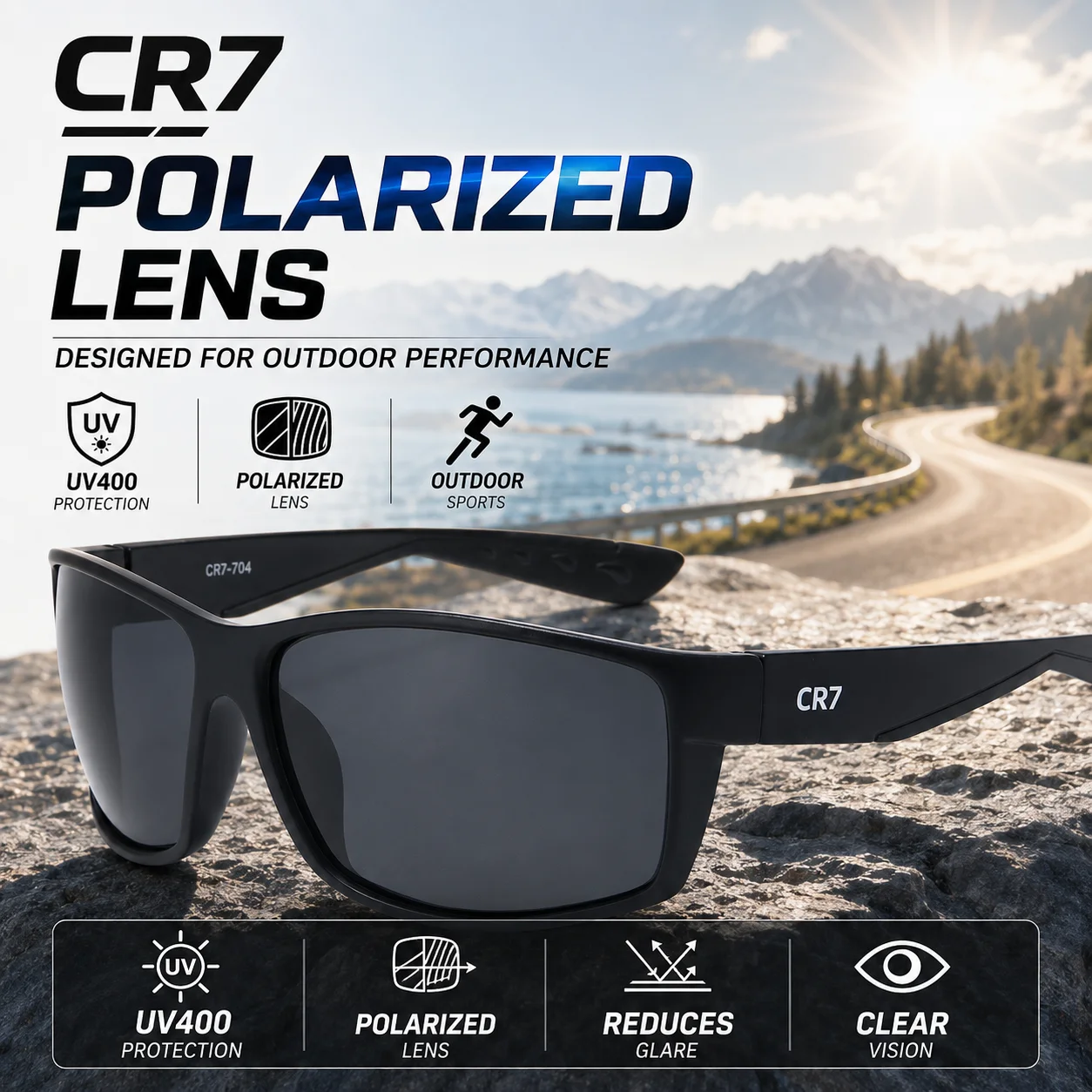 2Pcs/Set CR7 Polarized Sunglasses Men UV400 Protection Outdoor Glasses for Fishing Cycling Hiking Running Beach Travel Sports photo 3