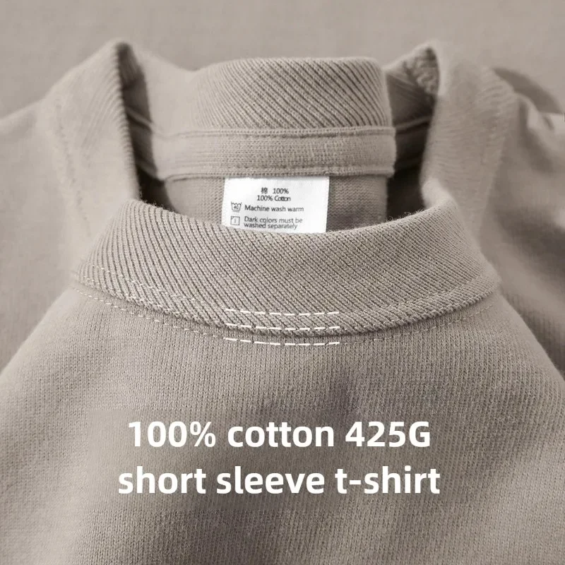 Heavy Wight 425 grams Men T Shirt Cotton Half Sleeve Brathable High Qaulity Round Neck Basic Tops Men Summer T-Shirt photo 4