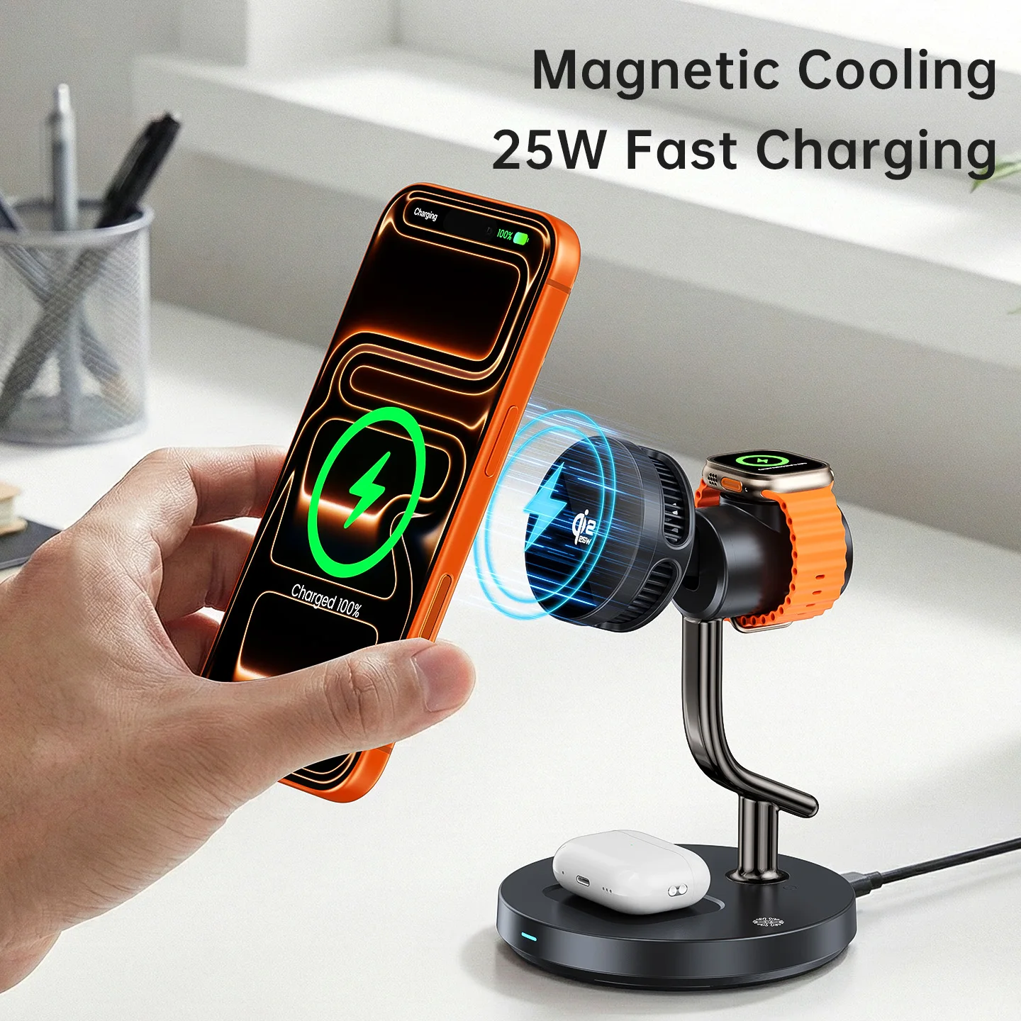 MagCold Qi2.2 25W Magnetic Wireless Charger Stand for iPhone Galaxy S25/S26 Fast Charging,Galaxy Watch AirPods Charging Station photo 4