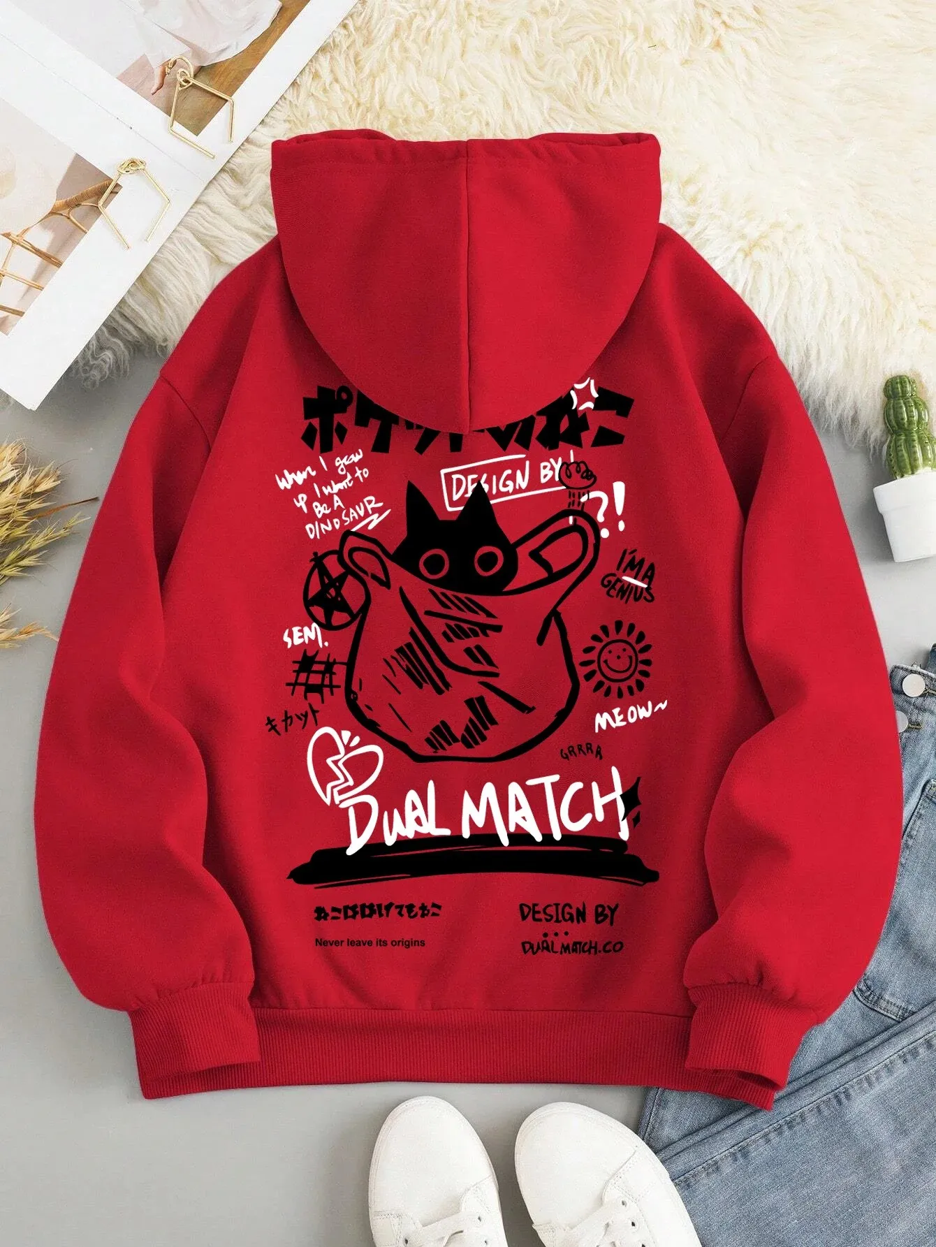 Japan Style Black Cat Hoodie Men Women Outdoor Street Casual Fashion Sport Cartoon Longsleeve Adult Autumn Winter Sweatshirt Top photo 3