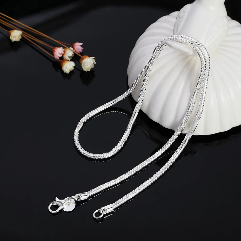 40-75cm 925 Sterling Silver 1MM/2MM/3MM solid Snake Chain Necklace For Men Women Fashion Jewelry for pendant photo 4