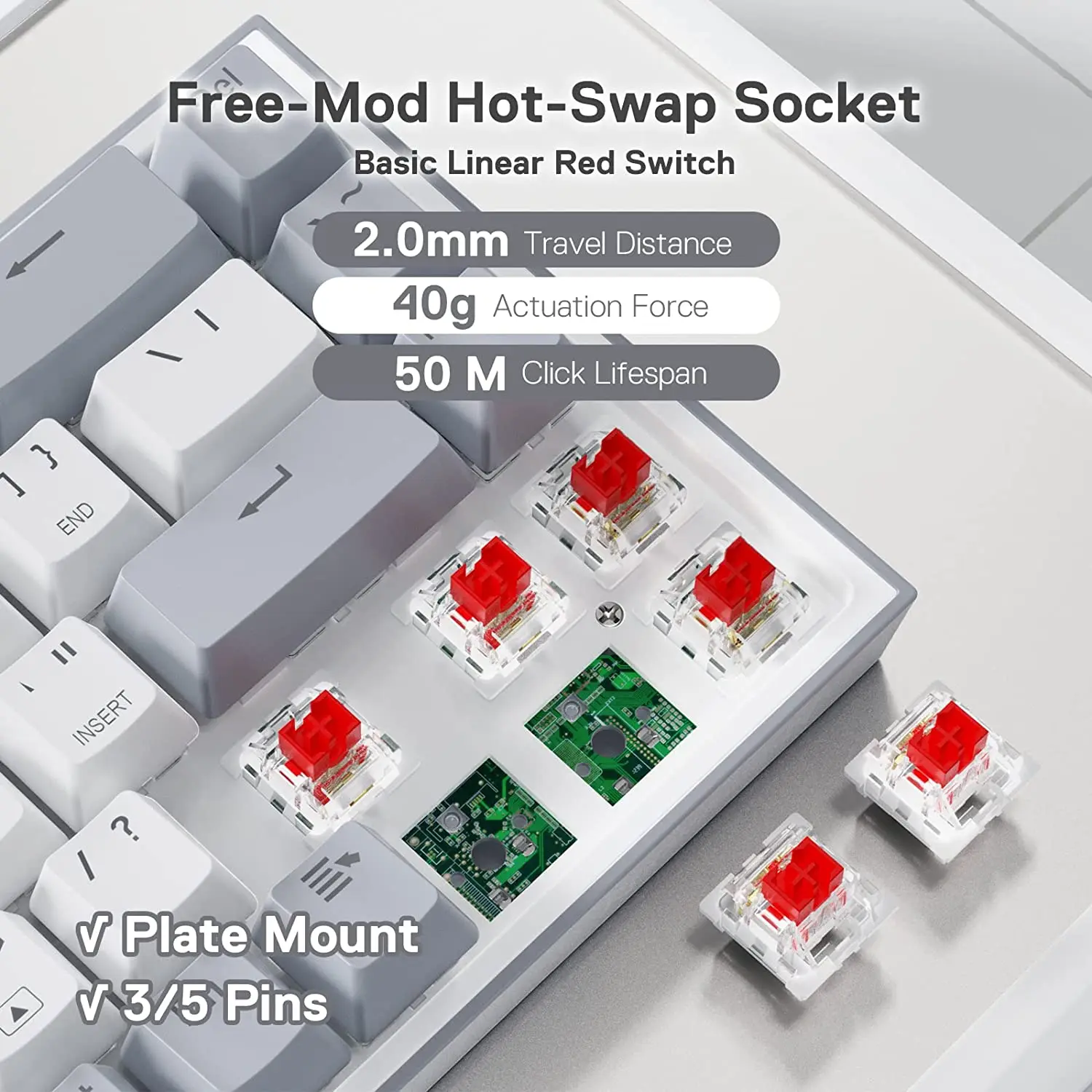Redragon K631 Gery 65% Wired RGB Gaming Keyboard, 68 Keys Hot-Swappable Compact Mechanical Keyboard photo 4