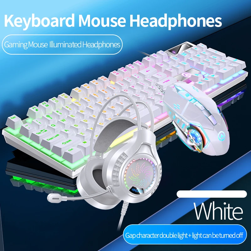 Gaming Keyboard Mouse Headphone Set Wired Backlight Game 104 Keys Keyboards 3600DPI Mice USD 3.5mm Headset Combos for PC Gamer photo 3