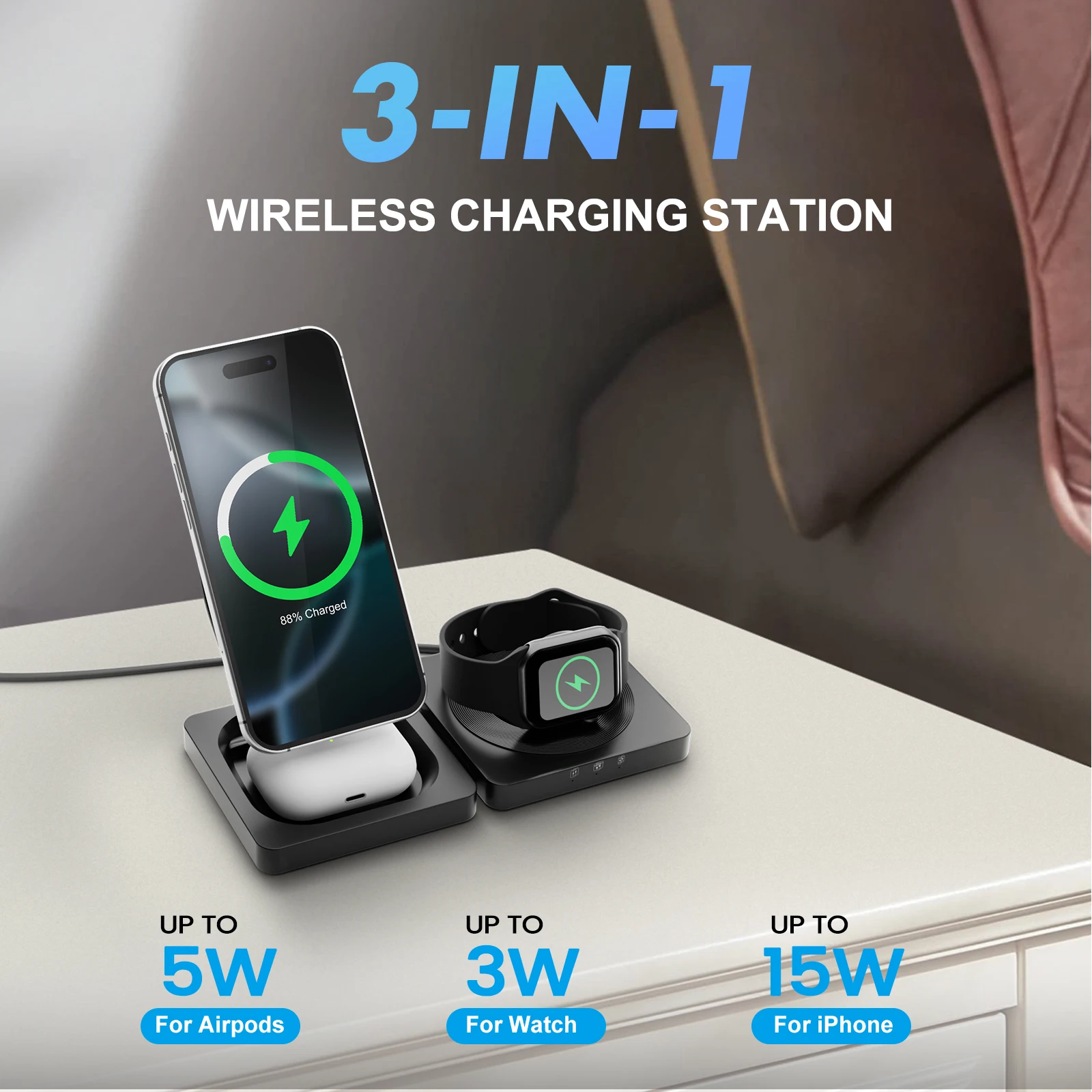Magnetic Wireless Charger 3-in-1 Folding Fast Charging Station Foldable Travel for Magsafe  iPhone 17/16/15/14/13 Watch Airpods photo 4