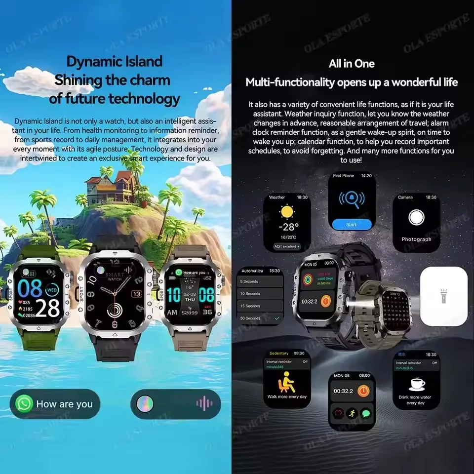 2026 New Rugged Military GPS Smart Watch Men Bluetooth Call Health Monitoring Sports 5ATM Waterproof Smartwatches Man Pk HT30 photo 2