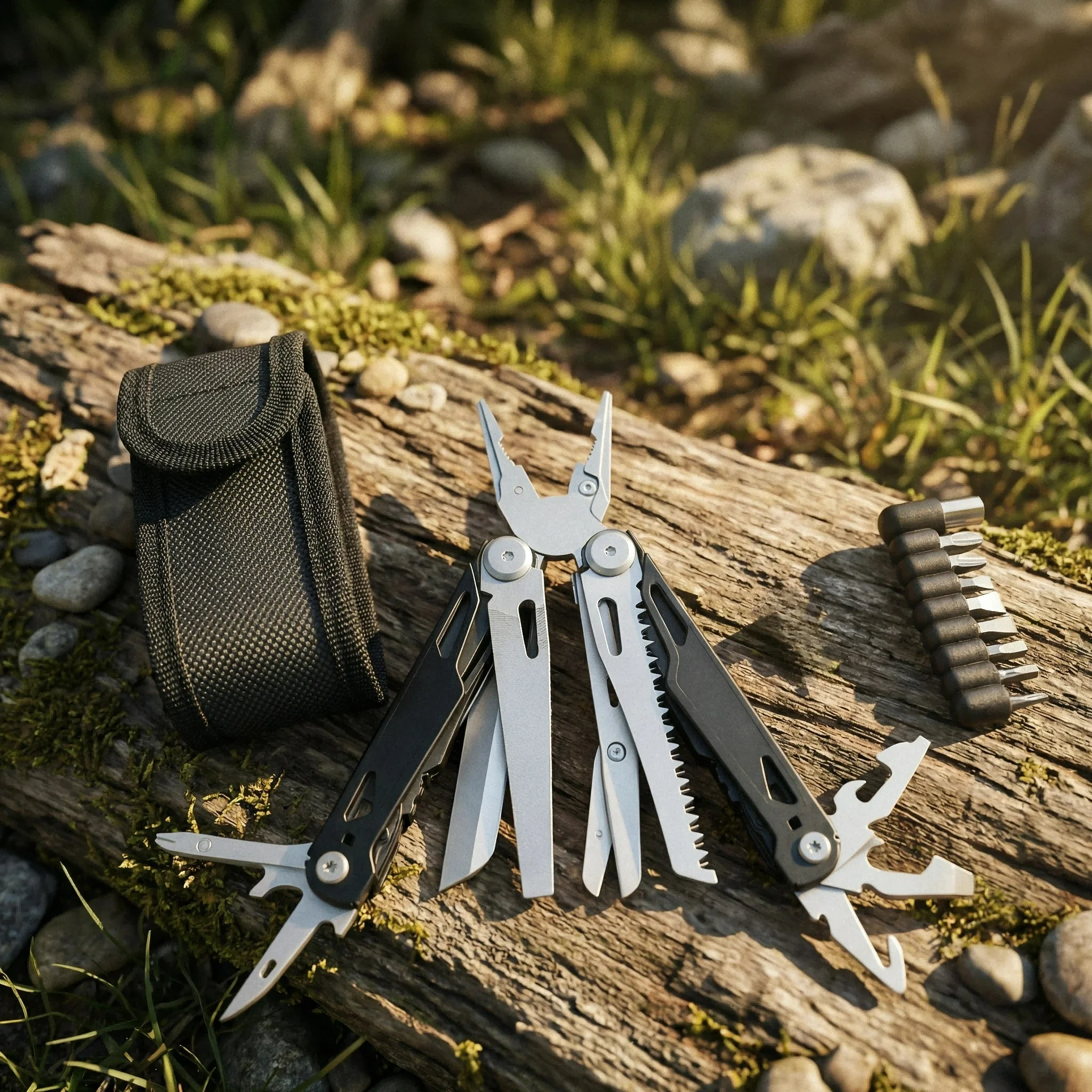 27 in 1 Multitool Pliers - Stainless Steel Survival Tool with Screwdriver/Saw/Spring Scissors for Camping, Fishing, Hiking (Nylo photo 1