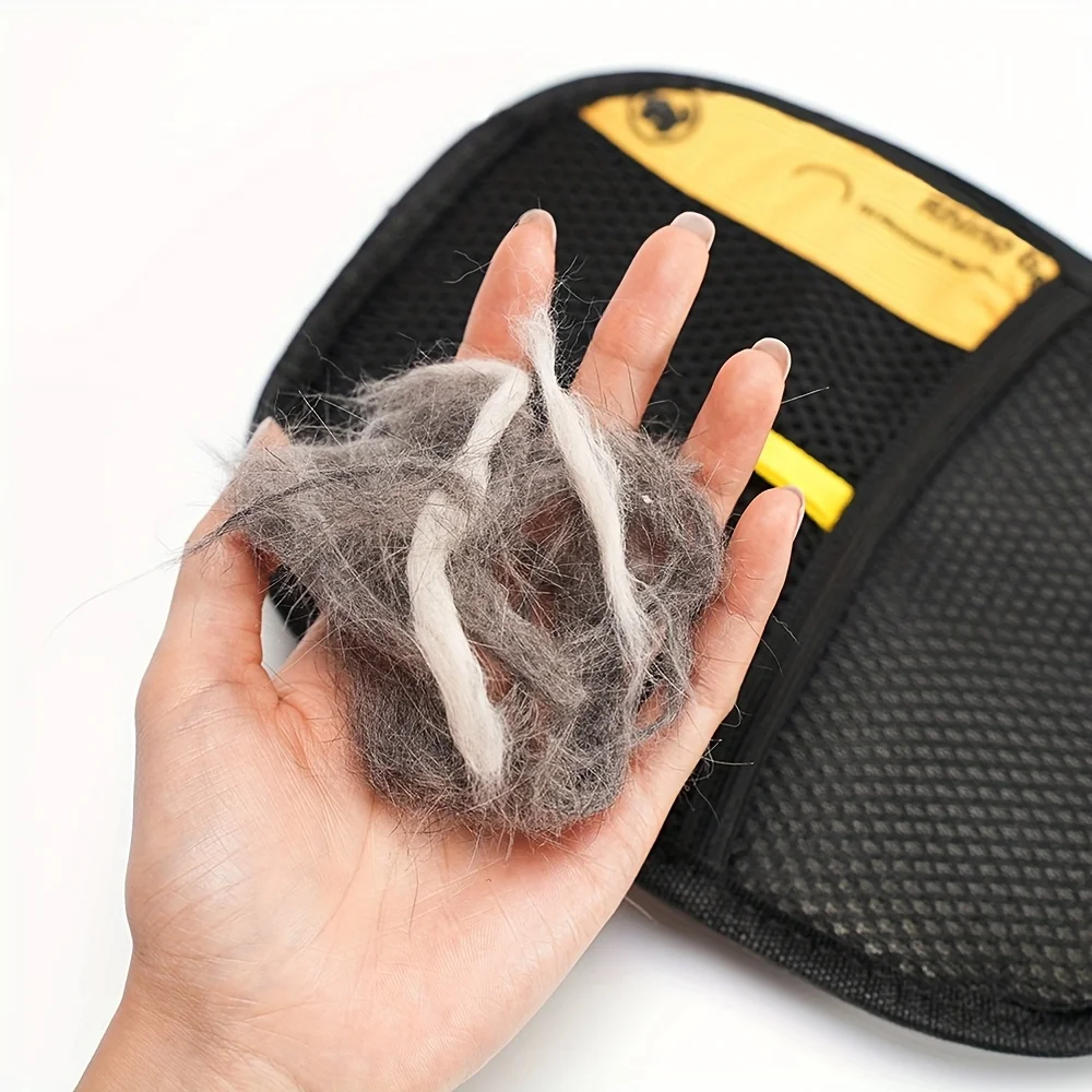 Upgrade Edition Large Pet Static Hair Removal Gloves - Black Polypropylene Cat Grooming Gloves with Yellow Accents photo 4