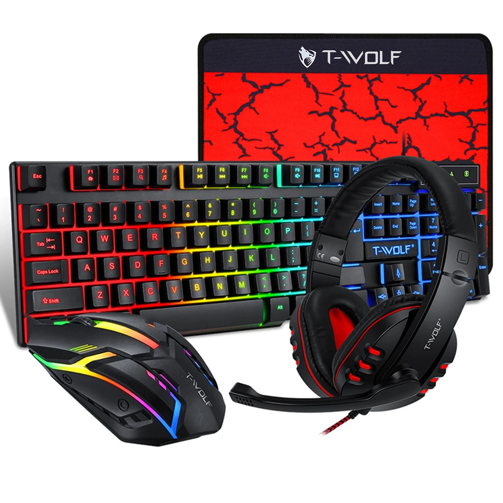 TF800 Four-piece Gaming Combo 104 Keys Keyboard 4-color Breathing Light Mouse 3.5mm Gaming Headset Anti-slip Mouse Pad photo 3