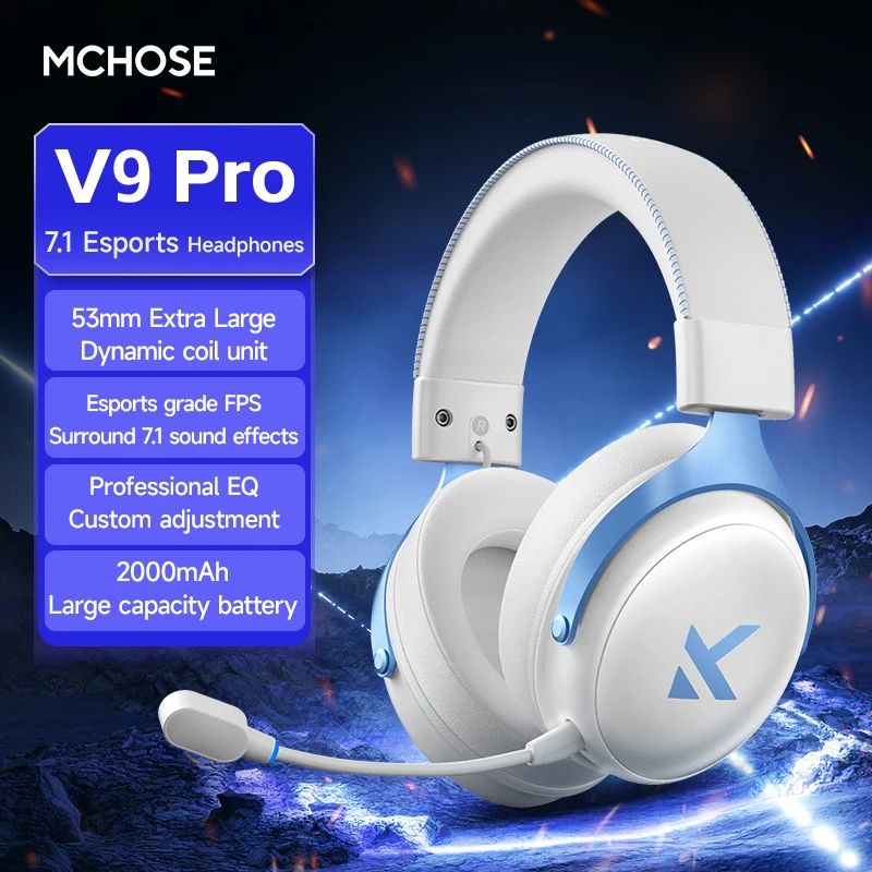 MCHOSE V9 Pro Gaming Headphones 2.4G BT5.3 Wireless BT5.3 Headset 7.1 FPS Surround Sound Earphones With Noise Reduction Mic photo 3
