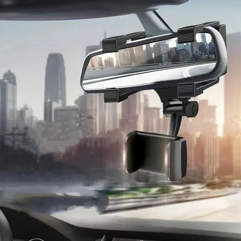 New 360° Car Phone Holder Rearview Mirror Mount Bracket  GPS Mobile Stand Clip Foldable Adjustable Car Cell Phone Support photo 5