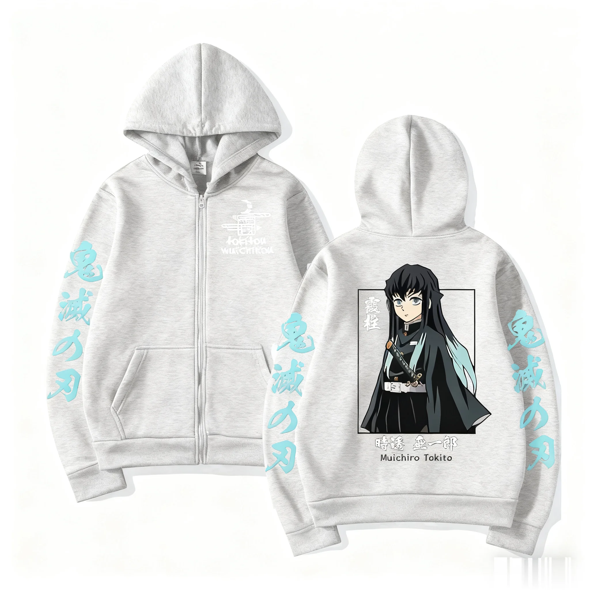 Demon Slayer Muichiro Tokit Hoodie Anime Jacket Zip Up Casual Tops Streetwear 2026 Autumn Winter Long Sleeve Pullover Men Women photo 3