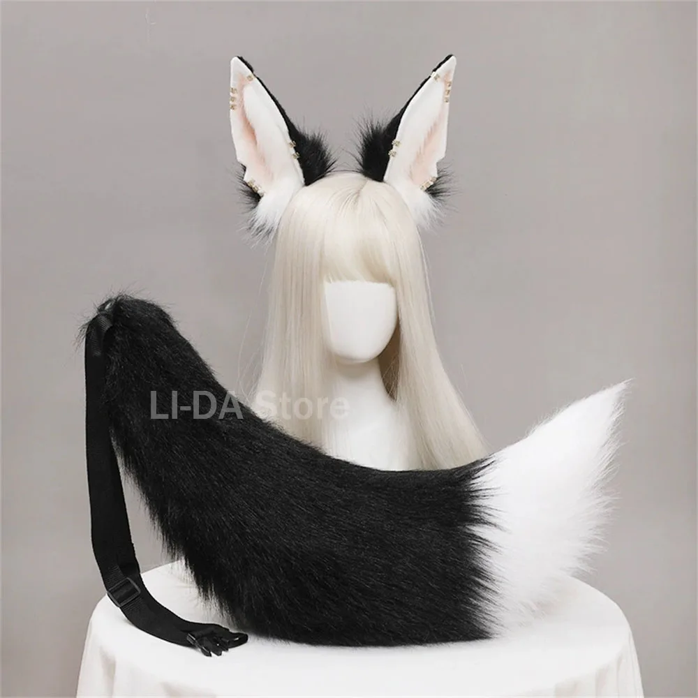 Plush Animal Wolf Ears Headwear Tail Set Furry Jackal Ears Headdress Handmade Costume Anime Sexy Fox Tail Cosplay Accessories photo 6