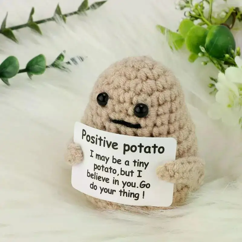 New Positive Energy Potato Hug Pocket Mini Handmade Plush Wool Knitting Doll with Card Funny Christams Gift Home Room Decoration photo 4