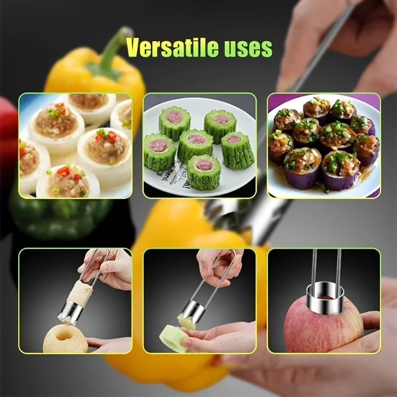 Stainless Steel Corers Portable Core Remover Fruit and Vegetable Core Extractor Kitchen Tools for Pitting Chili Peppers Melons photo 5