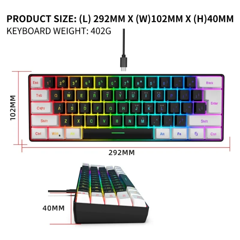 Keyboard and Mouse 60% Computer Gaming Combo Kit PC Backlit Wired Keyboards Mice Kit Office Combos De Promocao Ergonomic Teclado photo 6