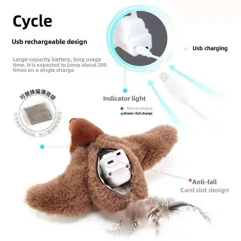 Hot Cat Interactive Toys Catnip Electric Pat Bird (with Catnip) Dog Cats Touch-Activated Squeaky Plush Toy Pet USB Rechargeable photo 6