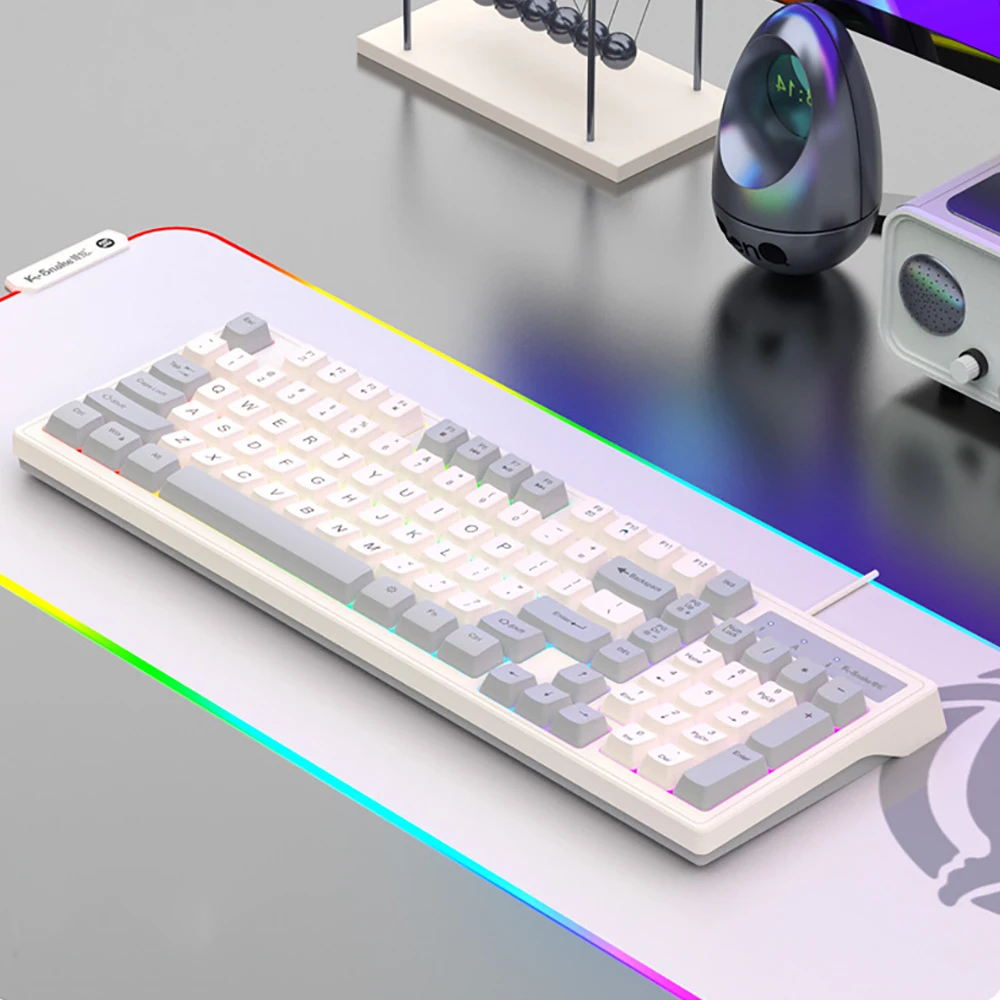 Wired Keyboard and Mouse 98key Cream Mechanical Feel Silent Office Mouse Set Girl Keyboard and Mouse for Laptop Ipad Supplies photo 4