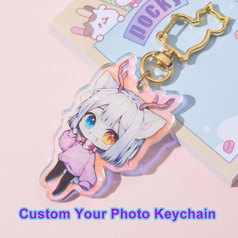 Custom Keychains Cartoon Llavero Key Chain Photo Customized Anime Charms Hologram Clear Acrylic Personalized Designer Keychains photo 4