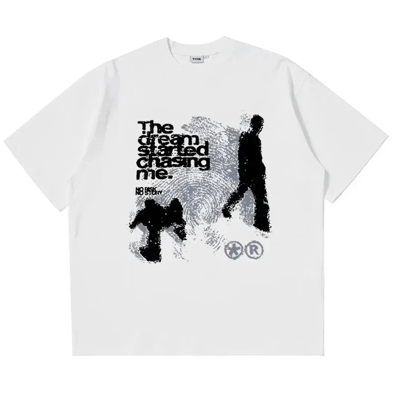 Men Tshirt Cotton Short Sleeve Shadow Print Y2k Top Tees Harajuku Streetwear Vintage Graphic Korean Aesthetic Clothing photo 1