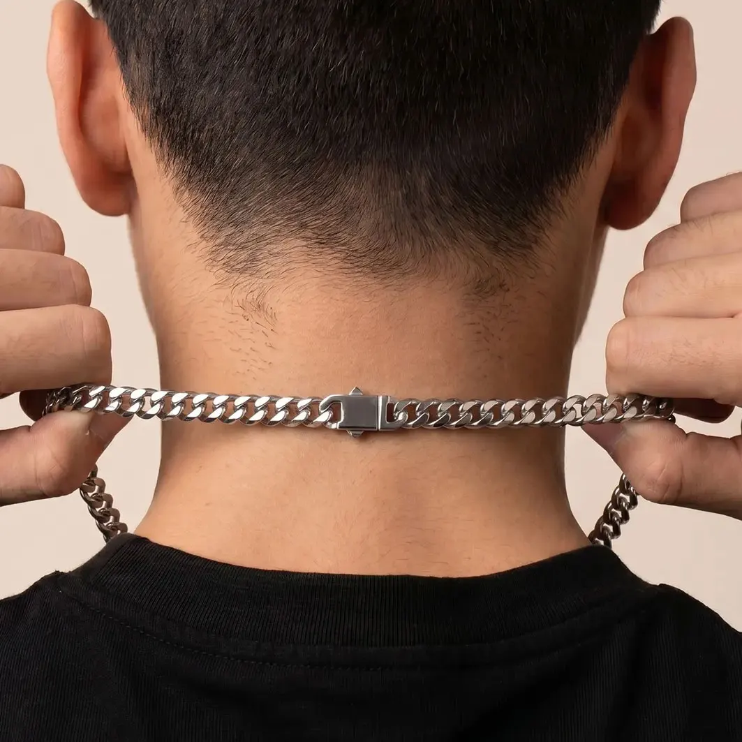 Men's Stainless Steel Cuban Link Chain Necklace Minimalist Hip Hop Silver Chain Necklace photo 3