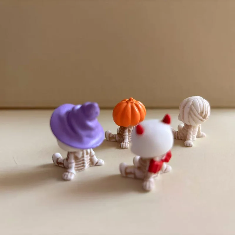 4Pcs Halloween Mini Figurines Set, Spooky Resin Decor with Pumpkins Ghosts Skulls for Party Home Garden Decoration photo 3