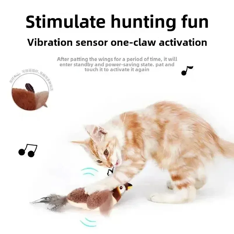 Hot Cat Interactive Toys Catnip Electric Pat Bird (with Catnip) Dog Cats Touch-Activated Squeaky Plush Toy Pet USB Rechargeable photo 4