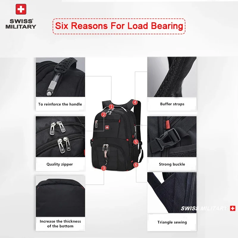 Waterproof Men's Backpack 15.6/17 Inch Laptop Backpacks School Travel Bags Swiss-style Large Capacity Business Bagpack Mochila photo 3