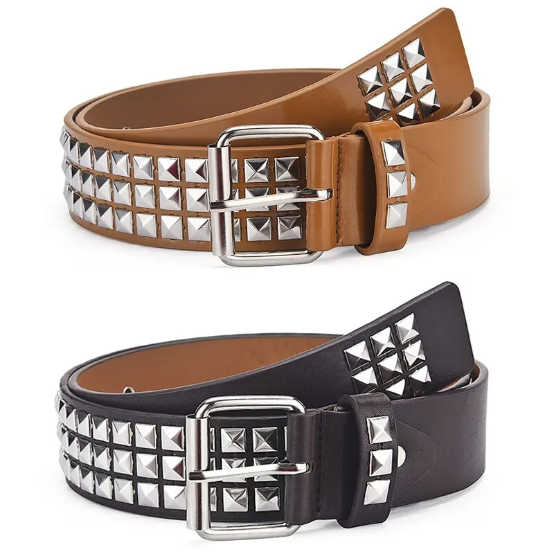 Fashion New Square Bead Rivet Belt Metal Pyramid Belt Men and Women Punk Hardware Jeans Belt Y2K Belt Designer Belt Women's Belt photo 3