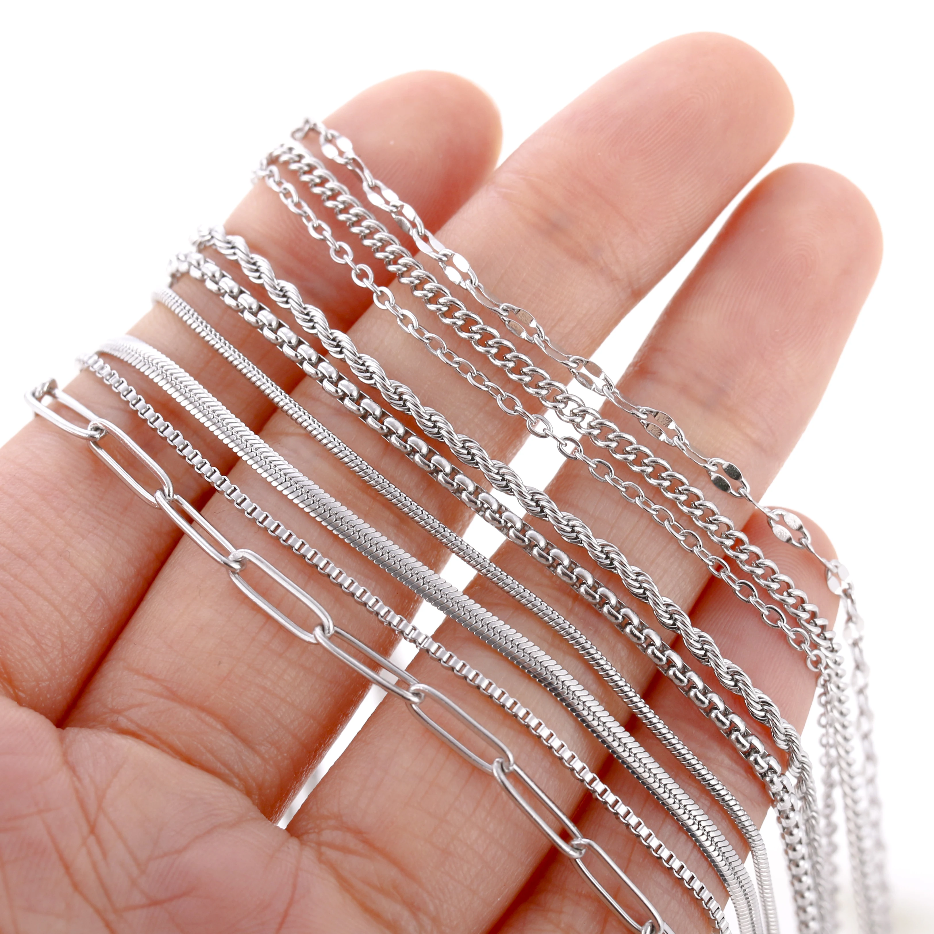 5pc 18K Gold Color PVD Plated Stainless Steel Cuba Cross O Ripple Twisted Chain Necklace Adjustable Chain DIY Necklace Wholesale photo 5