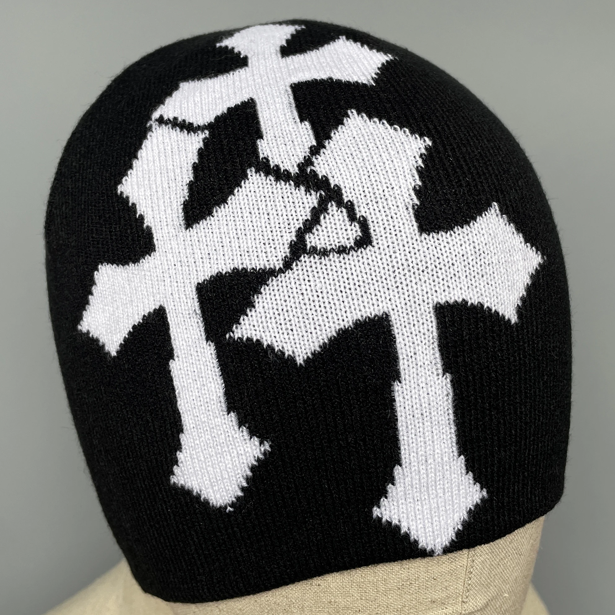 Y2K Crucifix Jacquard Knitted Hat, European And American Popularity Hip Hop Hat, Street Trend Fashion Personality Adult Hat photo 2