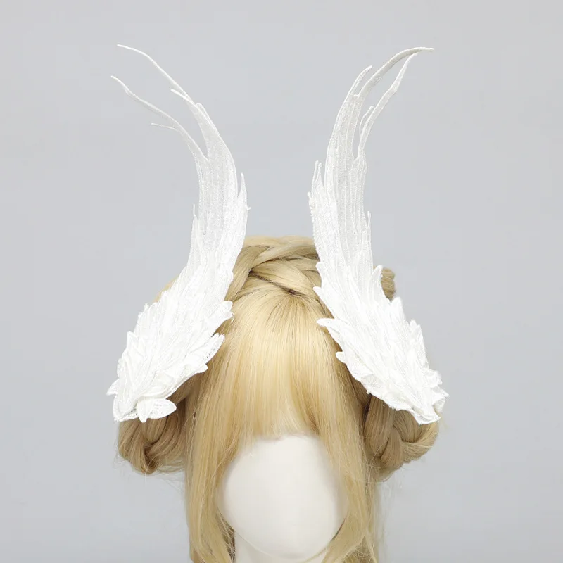 Black Devil Wings Cosplay Accessories Lolita Anime Angel Wing Feather Embroidery Headdress Halloween Party Costumes Hair Props photo 4