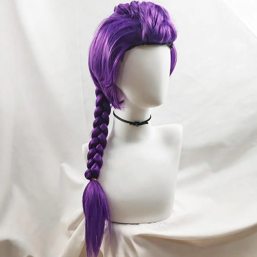 33.5-inch Purple Long Braid With Side Ponytail Integrated Tiger Mouth Clamp Children's Wig Halloween Costume Party Cosplay photo 3