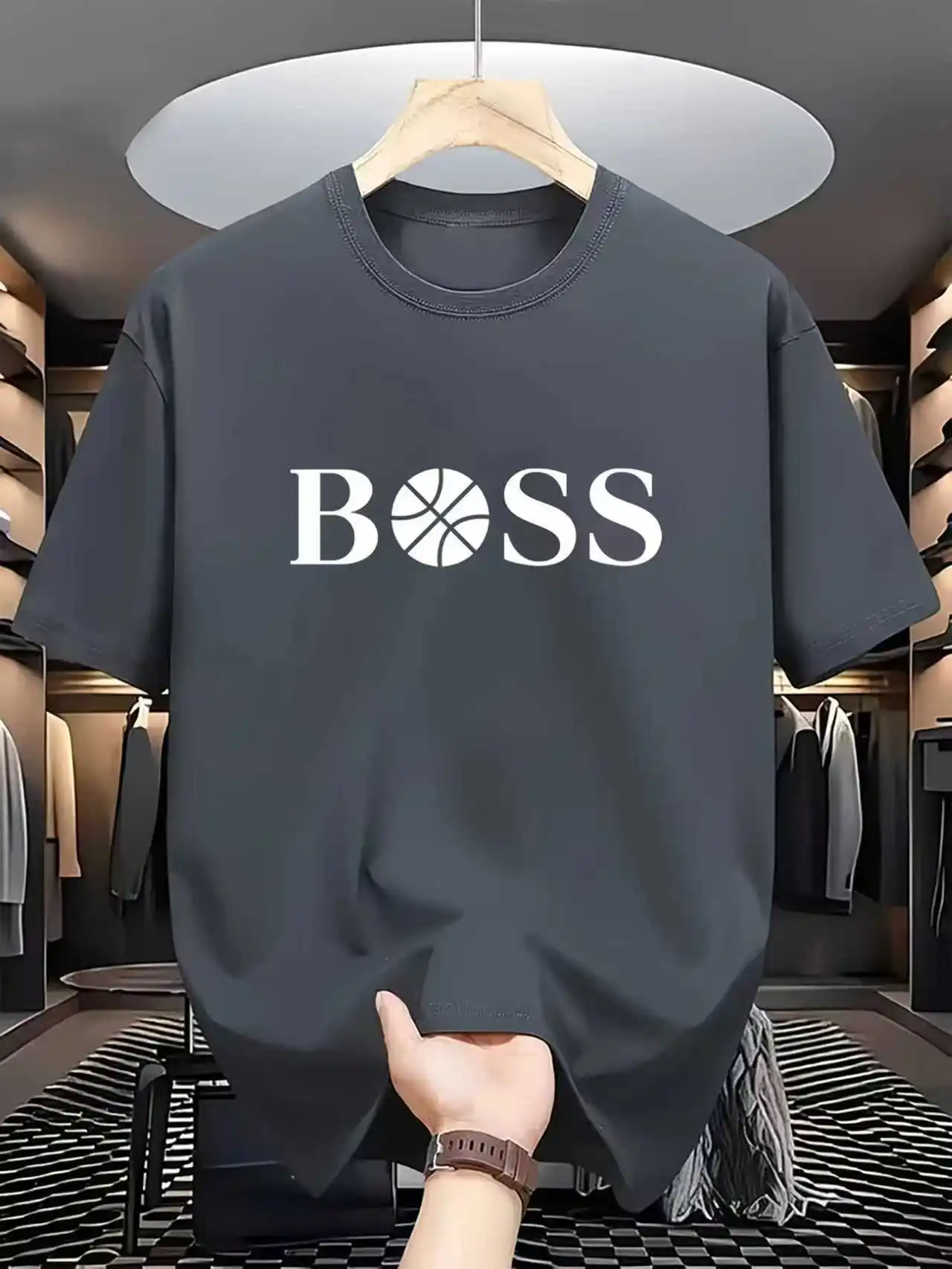 Men's summer fashion casual sports loose print round neck short sleeved T-shirt topBreathable Quick Drying photo 5