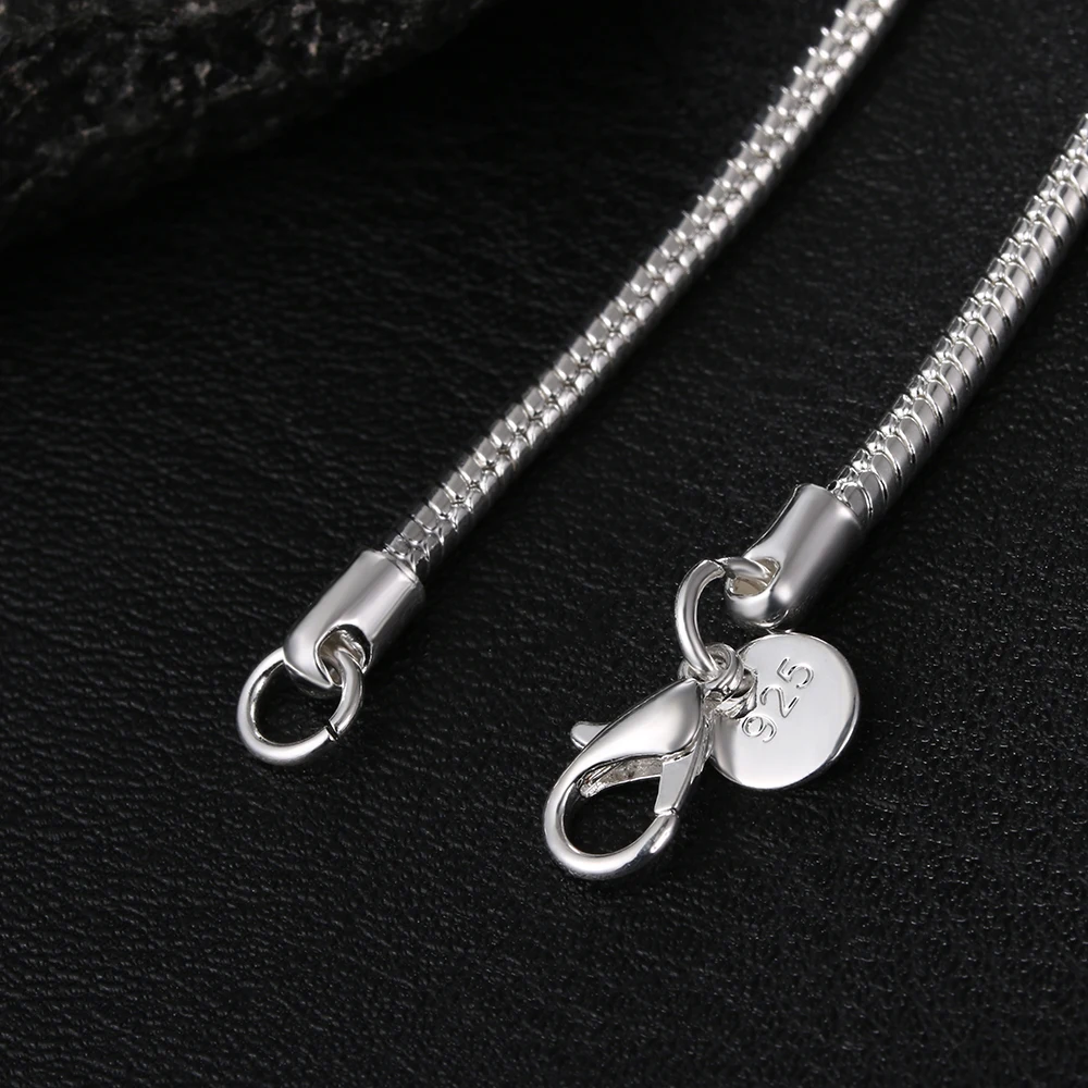 40-75cm 925 Sterling Silver 1MM/2MM/3MM solid Snake Chain Necklace For Men Women Fashion Jewelry for pendant photo 6