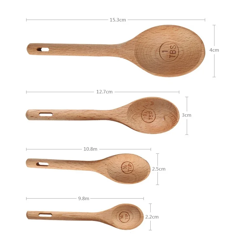 4Pcs Wooden Measuring Spoon Set Kitchen Measuring Spoon for Cooking Spice Sugar Spoon Coffee Scoop Kitchen Tools Accessories photo 4