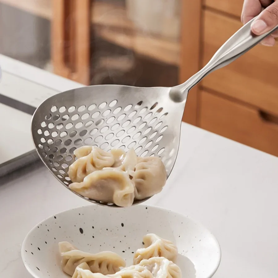 1pc Large Durable Stainless Steel Colander Skimmer Spoon, Heavy Duty Food Strainer Spoon  for Frying & Cooking, Kitchen Utensils photo 3