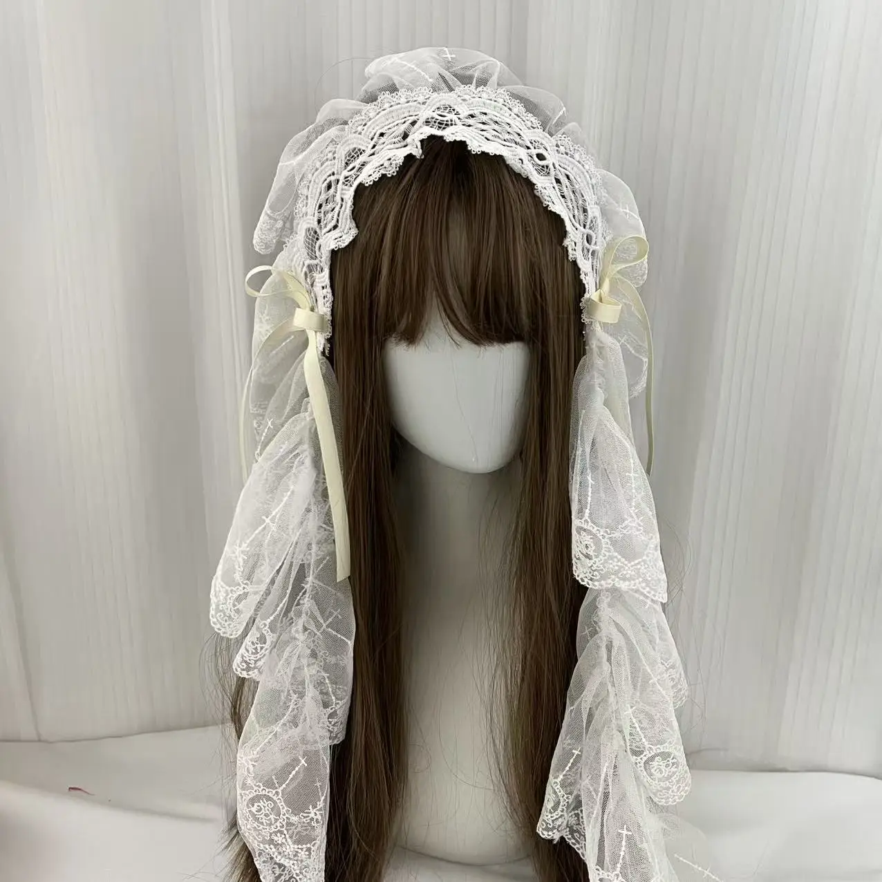 Gothic Harajuku Lolita Black and White Lace Headband Women's Veil Cosplay Headwear Female Sweet Halloween Hair Accessory photo 5
