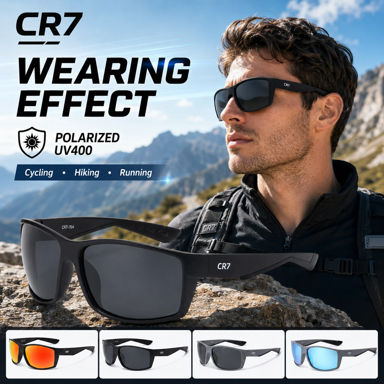 2Pcs/Set CR7 Polarized Sunglasses Men UV400 Protection Outdoor Glasses for Fishing Cycling Hiking Running Beach Travel Sports photo 4
