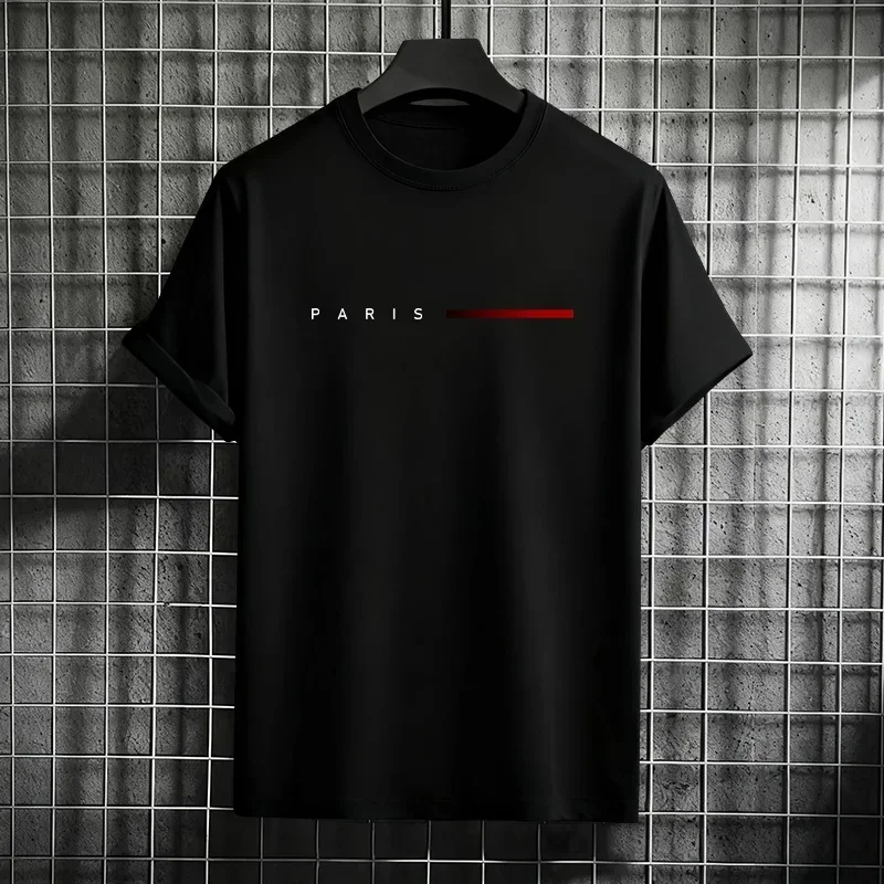 Men's 100% Cotton Summer Loose PARIS Creative Letter Print Casual Slim Fit Round Neck Short Sleeved T-shirt Top photo 5