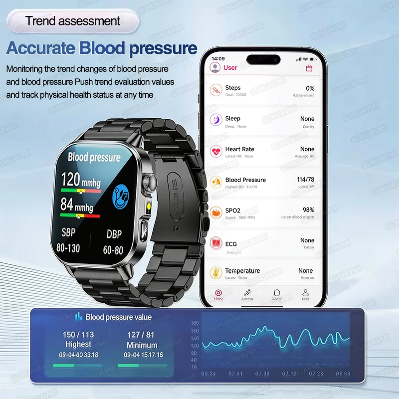 New Men Accurate Health Diagnosis ECG Smart Watch Blood Pressure Blood Oxygen Blood Fat Uric Acid Temp Bluetooth call Smartwatch photo 5
