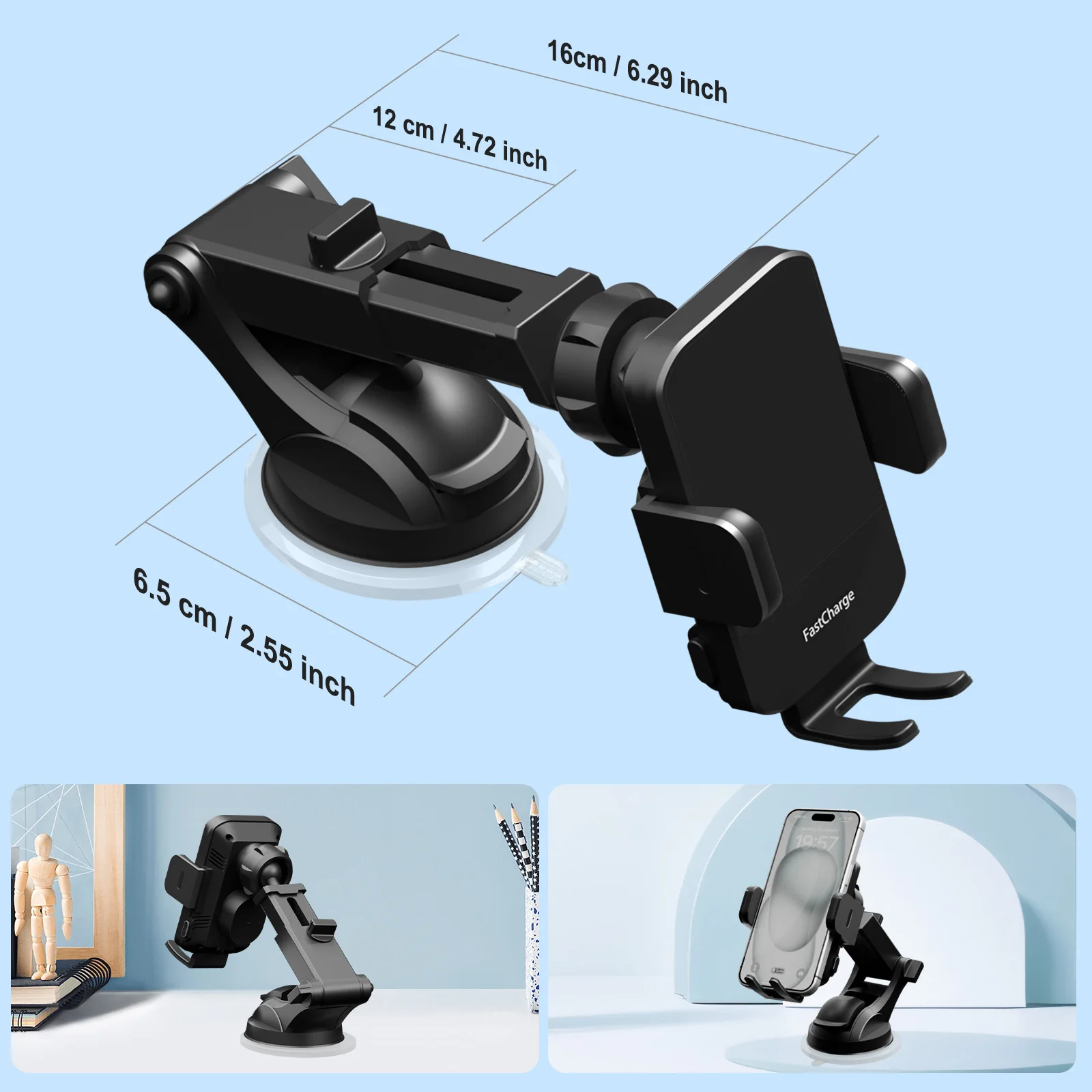 15W Qi Magnetic Wireless Car Phone Charger Auto-Clamping Car Charger Phone Holder Dashboard Vent Phone Mount Fast Charging photo 5