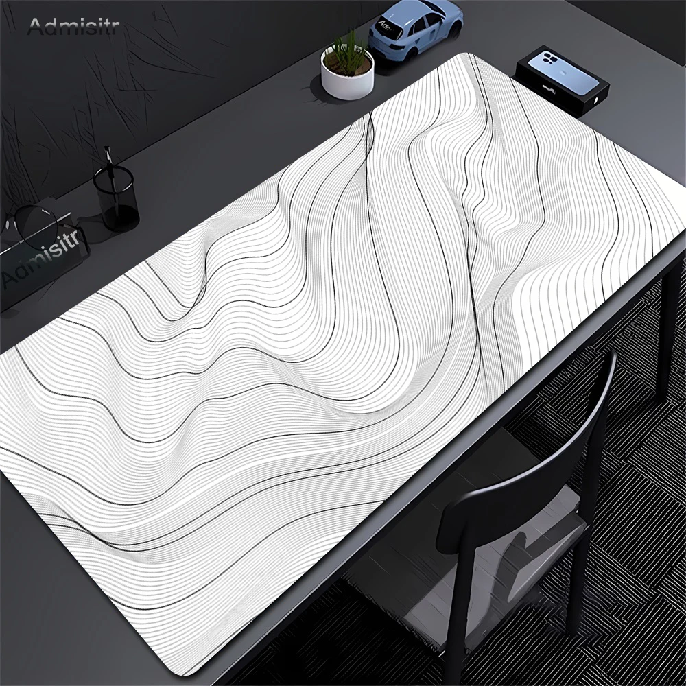 XXL Desk Mat Black And White Strata Liquid Mousepad Large Abstract Mouse Pad Gaming Deskmat With Lockedge Office Non-slip Carpet photo 5
