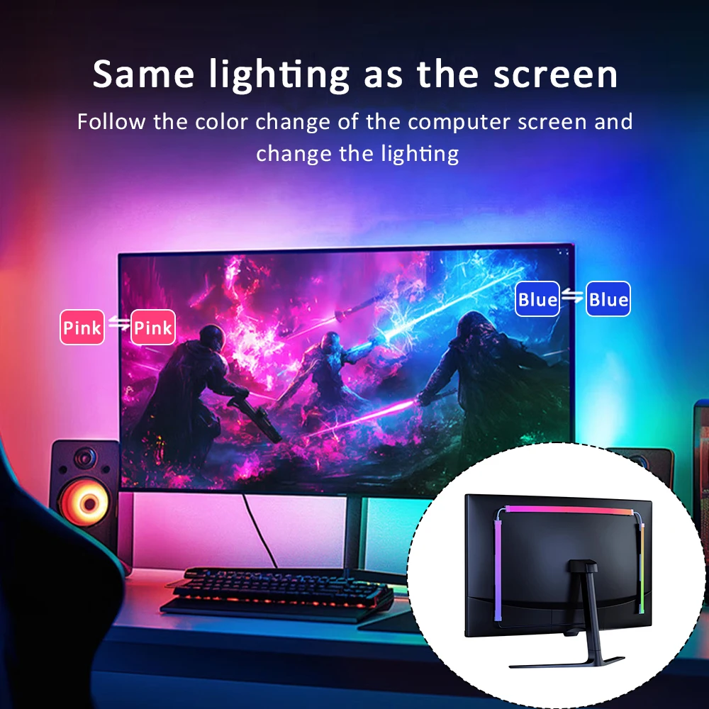 24-34 Inch USB PC LED Strip Lights Computer Sync Light Strip Monitor RGB Screen LED Backlight for Gaming Room Atmosphere Decor photo 2