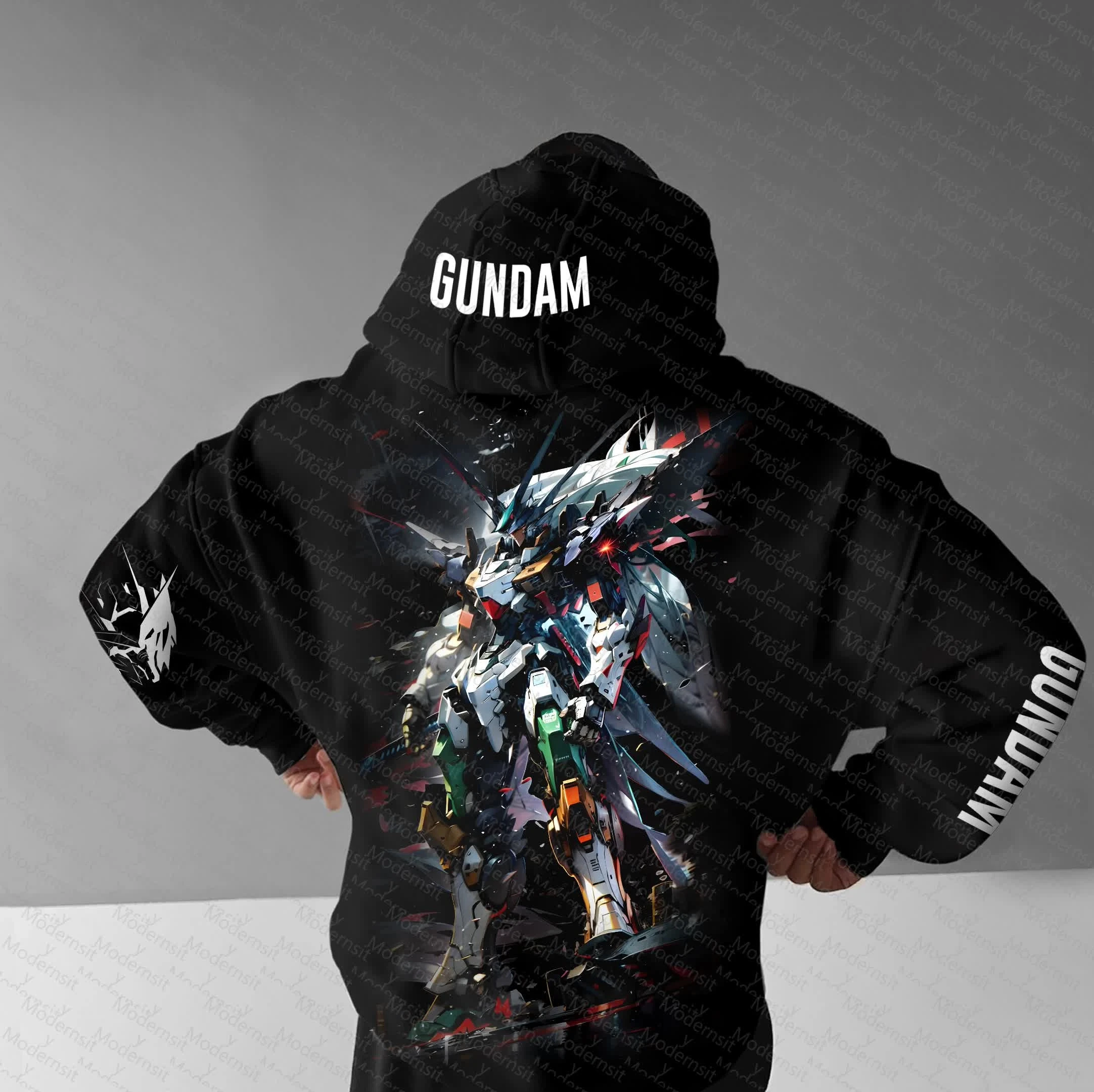 Men Women GUNDAM Anime Hoodie Black Mecha Graphic Streetwear Casual Loose Fit Autumn Winter Running Fitness Unisex photo 1
