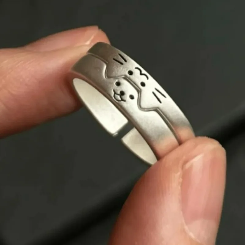 2pcs Kawaii Cat Dog Animal Couple Ring for Women Men 2026 Fashion Size Adjust Lover Rings Valentine's Day Party Jewelry Gifts photo 2