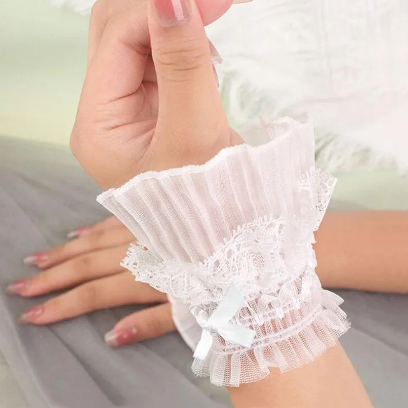 Gothic Lolita Hand Wrist Cuffs Bowknot LaceTrim Maid Cosplay Accessories For Women Girl Party photo 4