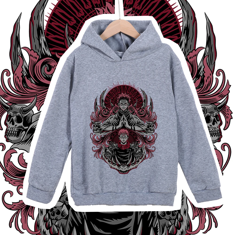 Kids Anime Hoodie Jujutsu Kaisen Sukuna Itadori Print Cotton Sweatshirt Unisex Boys Girls Casual Pullover 100-160cm photo 2